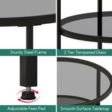 Yusong Round Glass Coffee Tables for Living Room, 2-Tier Circle Coffee Table with Storage, 26" Modern Center Accent Table with Light Black Glass, Small Side Table End Table for Small Space, Bedroom Yusong