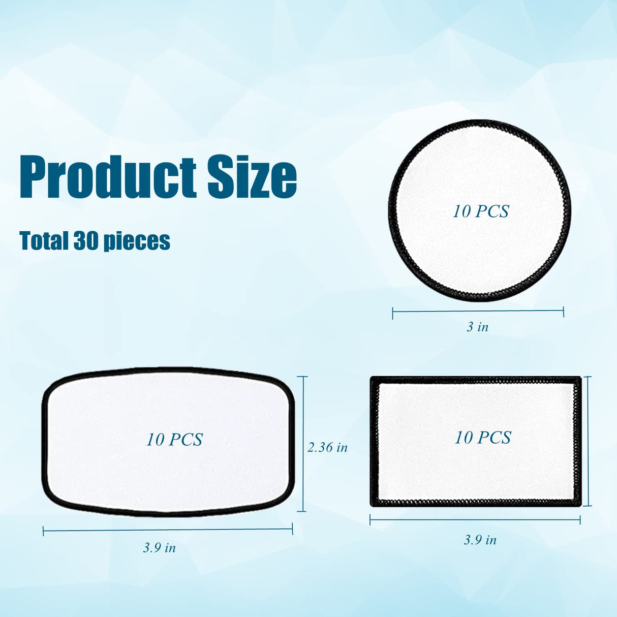 30 Pieces Blank Sublimation Patches 3 Shapes Fabric Iron-on Patch Repair Patches Decorative Patches for DIY Crafts, Hats Clothes Uniforms Shoes Bags Backpacks BOYIVI