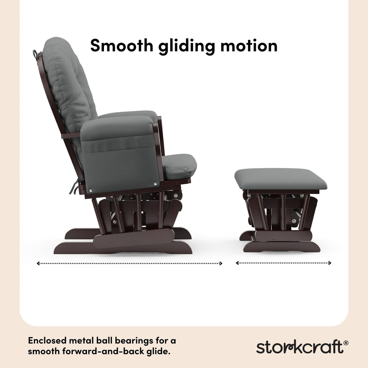 Storkcraft Premium Hoop Glider & Ottoman (Espresso/Gray) — GREENGUARD Gold Certified Nursery Glider, Solid Wood Craftsmanship, Smooth-Gliding Nursery Chair and Ottoman, Award-Winning Storkcraft