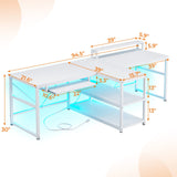 SEDETA 94.5" White Computer Desk, Two Person Gaming Desk with LED Light, Keyboard Tray, Power Strip with USB, Monitor Shelf & Storage, Extra Long Double Desk for Home Office, White. SEDETA