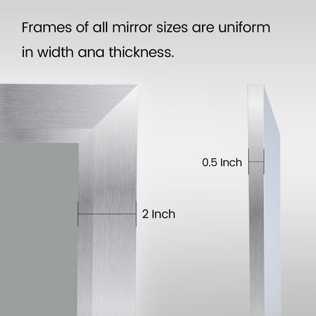 Amorho 50x36 Inch Bathroom Mirror Silver, Thick Metal Framed Wall Mirrors for Over Sink, Brushed Nickel Mirror Perfect for Bedroom, Living Room, Entryway, Rectangle (Horizontal/Vertical). Amorho