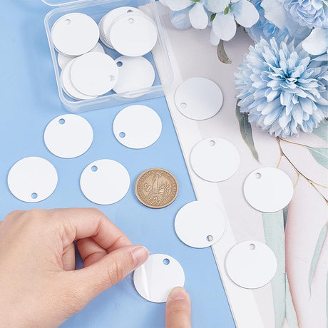 BENECREAT 30PCS Flat Round Sublimation Aluminum Blank, 1.18 Inch Aluminum Stamping Tag Blank Dog Tag Double Sided Transfer Tags for DIY Keychains, Tags Project BENECREAT