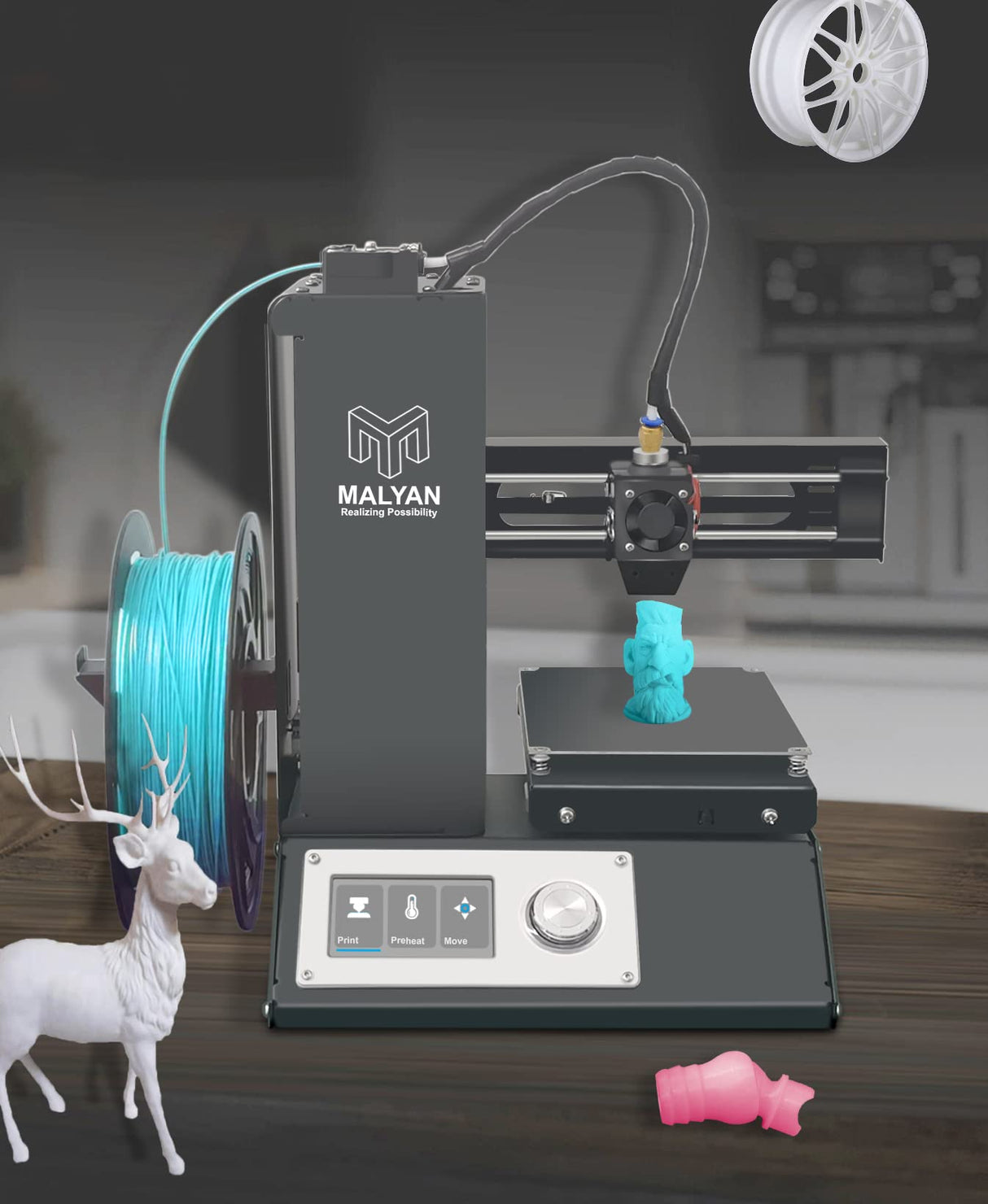 MALYAN M200 FDM Mini 3D Printer - Fully Assembled 3D Printers for Kids and Beginners, Free Sample PLA Filament and MicroSD Card Preloaded with Printable 3D Models, Printing Size 120x120x120mm MALYAN