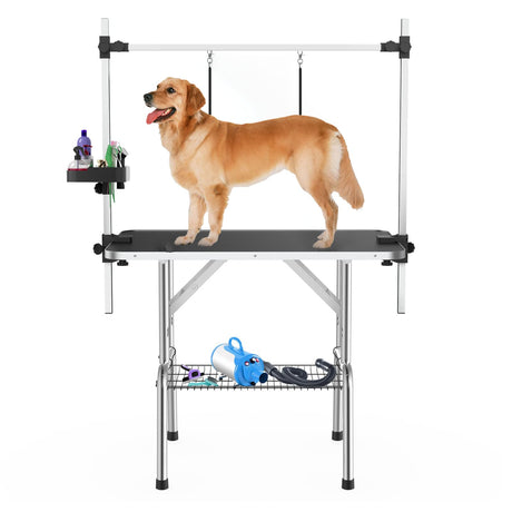 36 Inch Stainless Steel Dog Grooming Table - Pet Grooming Table, Portable and Foldable, Adjustable Arm, Free Grooming Tool Storage Box, Suitable for Grooming Dogs at Home - Black Baohe