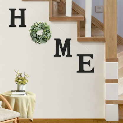 Wood Home Sign with Artificial Eucalyptus Wreath for O, Hanging Farmhouse Wall House Decor Wood Home Letters for Wall Art Rustic Home Decor, Home Wall Decor for Living Room Kitchen Entryway