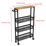 Slim Rolling Cart 4 Tier Narrow Storage Cart on Wheels with MDF Board Top and Metal Handle for Small Space Kitchen Living Room Home Office Pantry Bathroom Laundry Room(16.54×5.12×30.31 inch) AZERPIAN