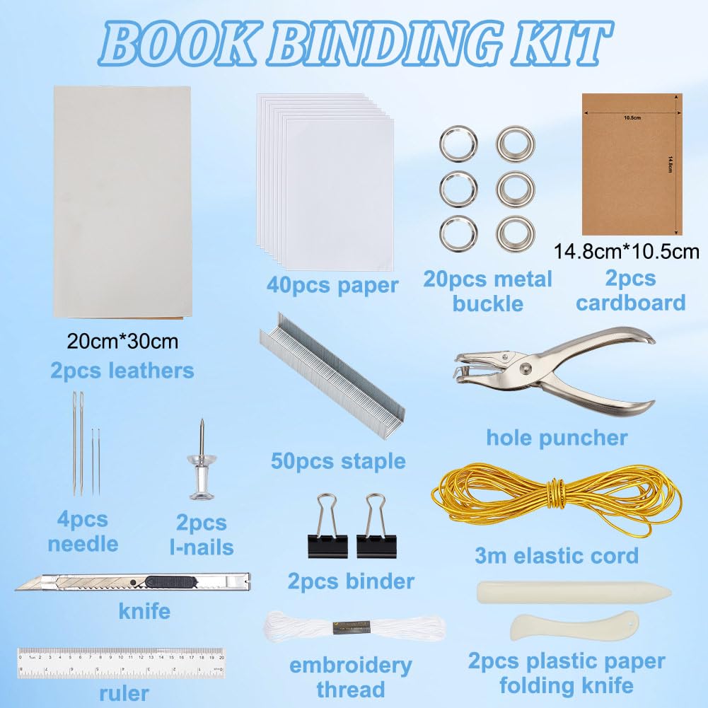 WEBEEDY 125 Pcs Bookbinding Kit - Make Your Own Button Journal, Leather Notebook for Adults - DIY Craft Supplies With Thread, Needles, Paper, Video Tutorial - A6 WEBEEDY