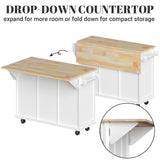 Rovibek Kitchen Island with Drawers 53 in Rolling Island Cart Mobile Solid Wood Portable Islands on Wheels with Storage Cabinet & Drawers, White Rovibek