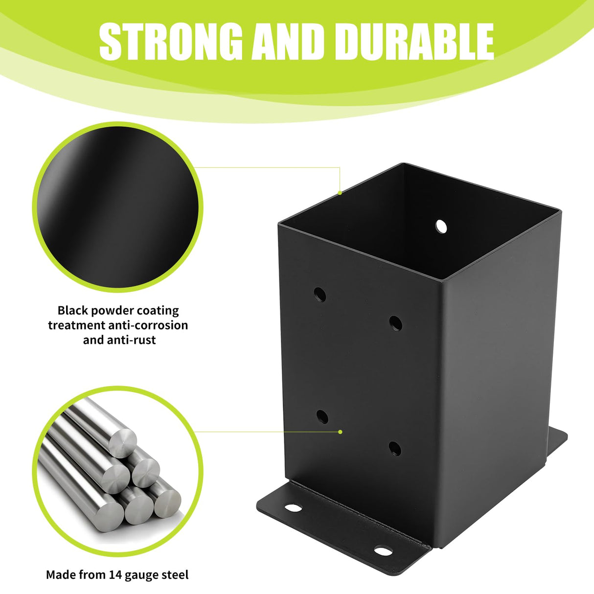 XZWMY 4x4 Post Base 6 Pcs, Post Brackets (Inner Size 3.6"x3.6"), Black Powder-Coated Heavy Duty Solid Steel Deck Post Anchor for Outdoor Support Deck,Fence,Porch,Railing,Mailbox,Pergola… XZWMY