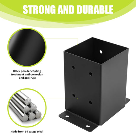 XZWMY 4x4 Post Base 6 Pcs, Post Brackets (Inner Size 3.6"x3.6"), Black Powder-Coated Heavy Duty Solid Steel Deck Post Anchor for Outdoor Support Deck,Fence,Porch,Railing,Mailbox,Pergola… XZWMY