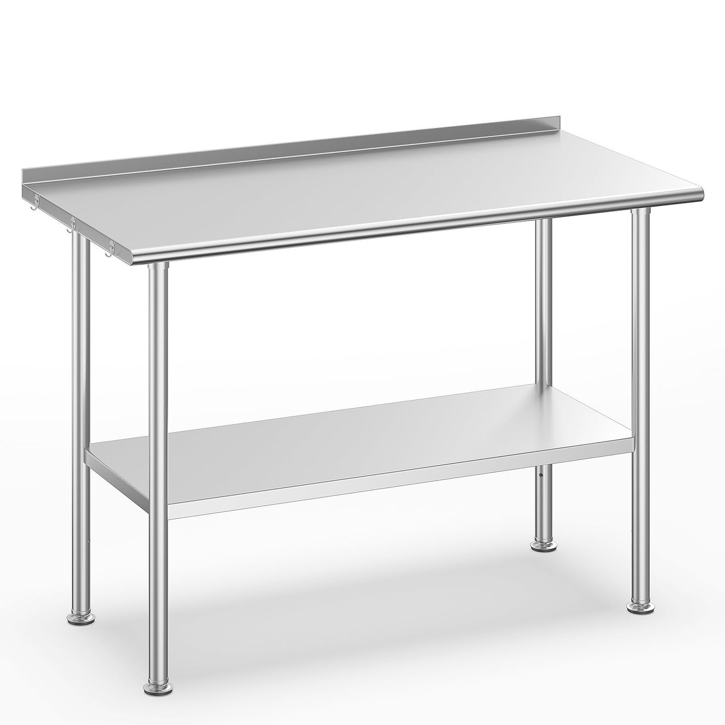 Atelicf Stainless Steel Table for Work, 24 * 48 Inch, High Load Bearing with Undershelf and Backsplash for Outdoor, Restaurants, Hotels, Workshops, Kitchens, Garages and Gardens