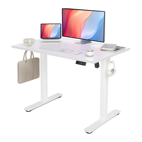 Seang Electric Standing Desk with Adjustable Height, 40x24 Inch Stand Up Desk, Sit Stand Desk with Splice Board for Home Office Computer Workstation, White Frame/White Top Seang