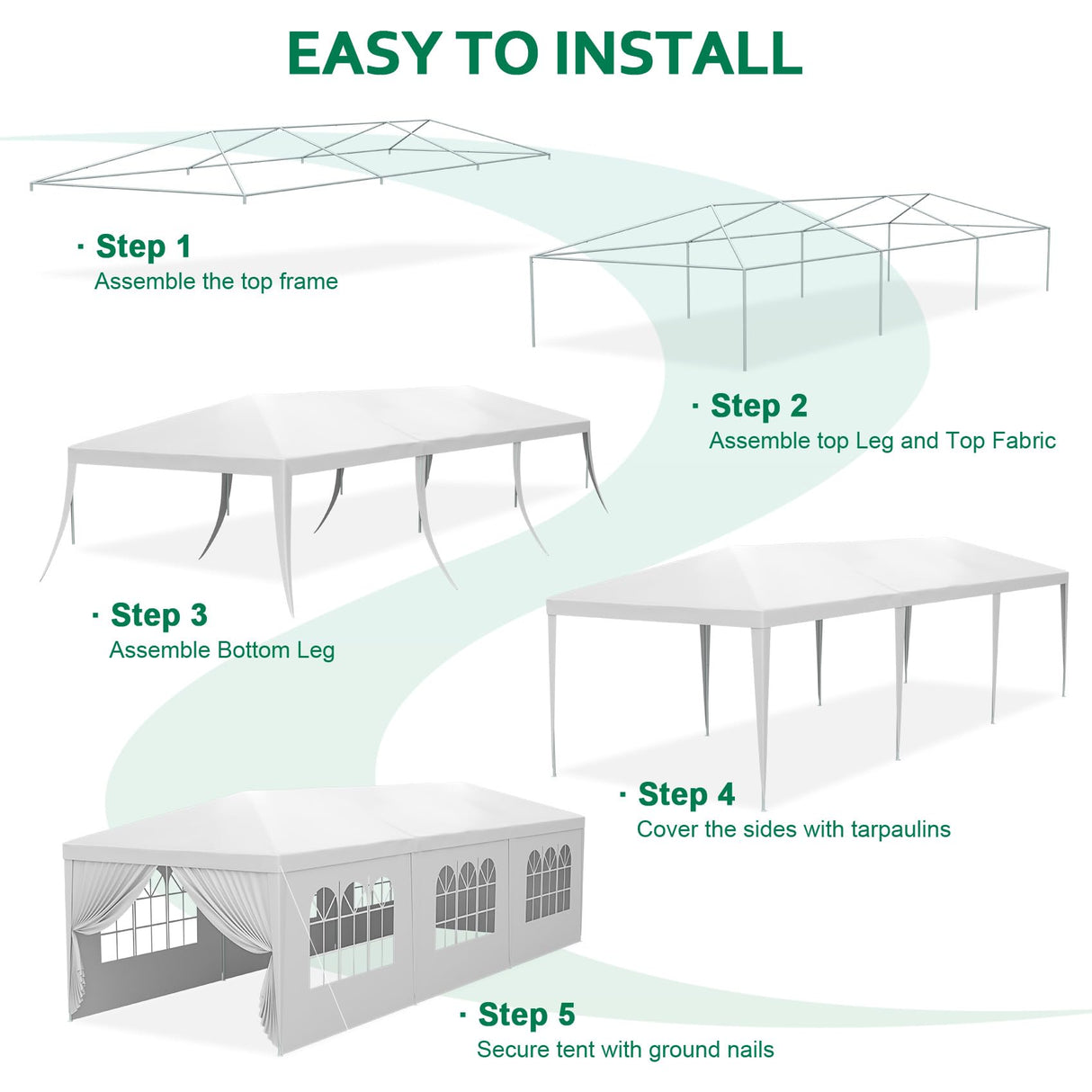 10x30 Party Tent, 2025 Update Outdoor White Tents for Parties, Wedding, Event, Large Canopy Tent with Walls, Big Event Gazebo Tents for Backyard, Garden, 8 Sidewalls ATOVER