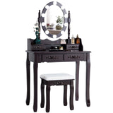 MAT EXPERT Vanity Desk Set with Lighted Mirror, Versatile Dresser w/Padded Stool & 4 Drawers, Makeup Organizer Table w/360° Rotatable Mirror & 10 Adjustable Light, Modern Bedroom Vanities (Brown) MAT EXPERT