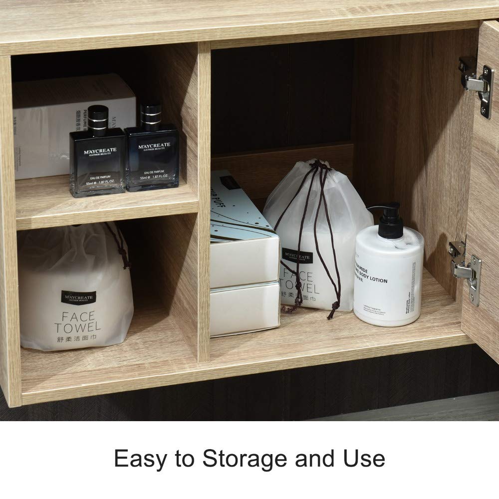 YOURLITE Cabinet Vanity, 24' White Ceramic Sink, Wall-Mounted, Floating Bathroom Cabinet with Mirror, Shelves & Faucet, 23.6x18.9x17(LxWxH)in YOURLITE