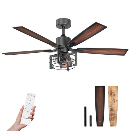 Consciot 52 Inch Ceiling Fan With Lights, Farmhouse Indoor Ceiling Fan With Remote, Quiet Reversible DC Motor, 5 Double Finish Wood Blades, Dimmable 2*E26 Bulbs(not included), Mela Model Consciot