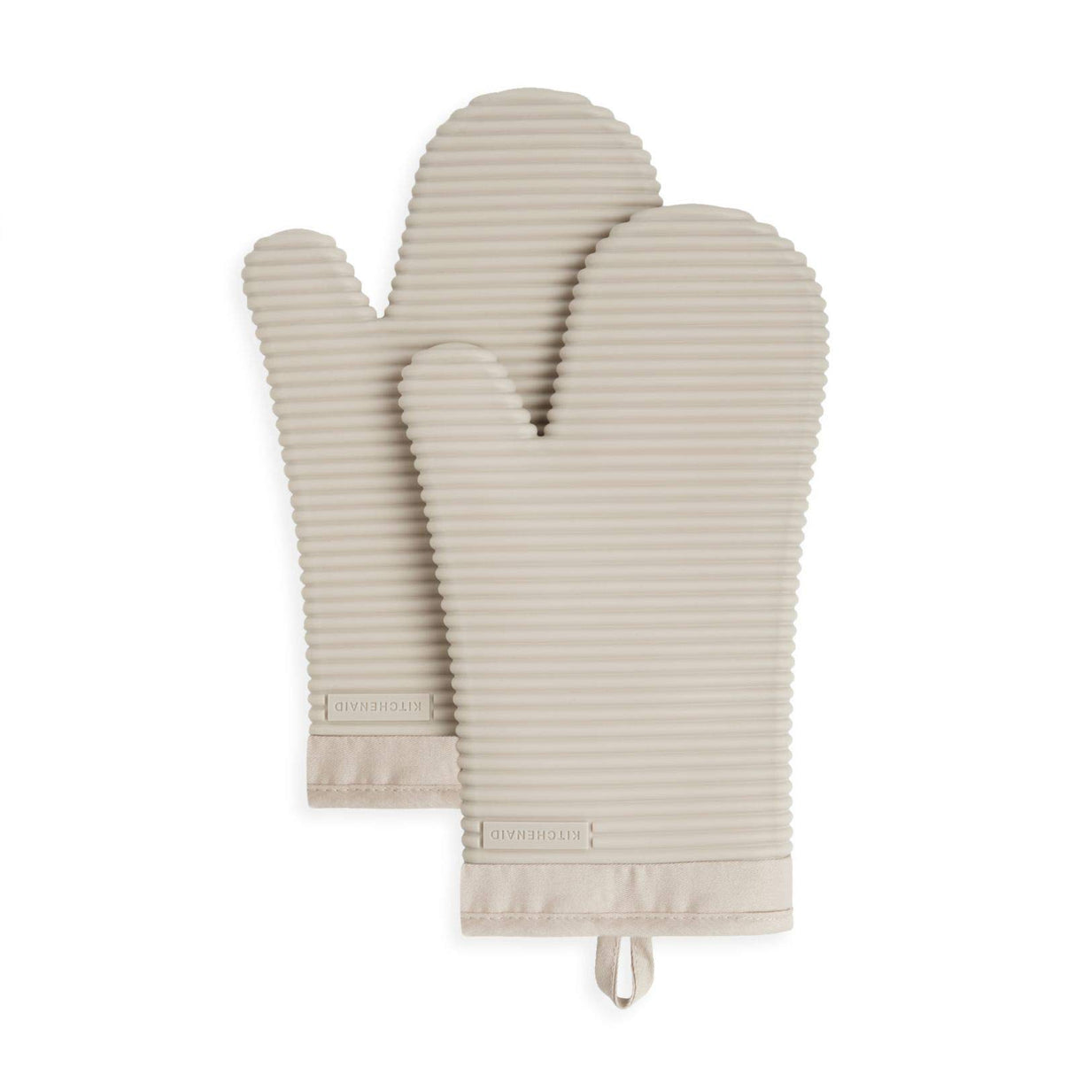 KitchenAid Ribbed Soft Silicone Oven Mitt Set, 7"x13", Milkshake 2 Count KitchenAid