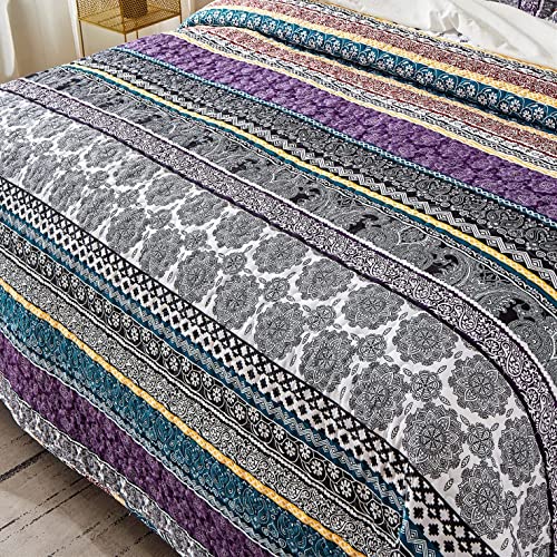 WONGS BEDDING Boho Quilt Set Twin Size, Purple Bohemian 2 Pieces Quilt Sets, Lightweight Bedspread Coverlet Bedding Set for All Season (86"x68") WONGS BEDDING