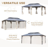 YOLENY 12' X 20' Hardtop Gazebo, Aluminum Composite Ventilation Double Roof Permanent Outdoor Pavilion Pergola Party Tent for Patio, Lawn, Garden, Poolside, Curtains and Netting Included YOLENY