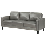 Coaster Home Furnishings - Ruth - Faux Leather Upholstered Track Arm Stationary Sofa with Foam Seat and Webbed Backrest - Transitional - Living Room - Gray - 508365 Coaster Fine Furniture