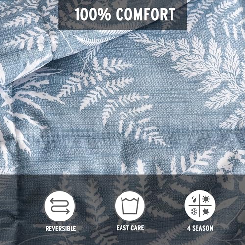 Eddie Bauer - King Comforter Set, Soft Reversible Bedding with Matching Shams, Wildflower Inspired Luxurious Bedding Set with Stripe Reverse (Fern Garden Blue, King) Eddie Bauer