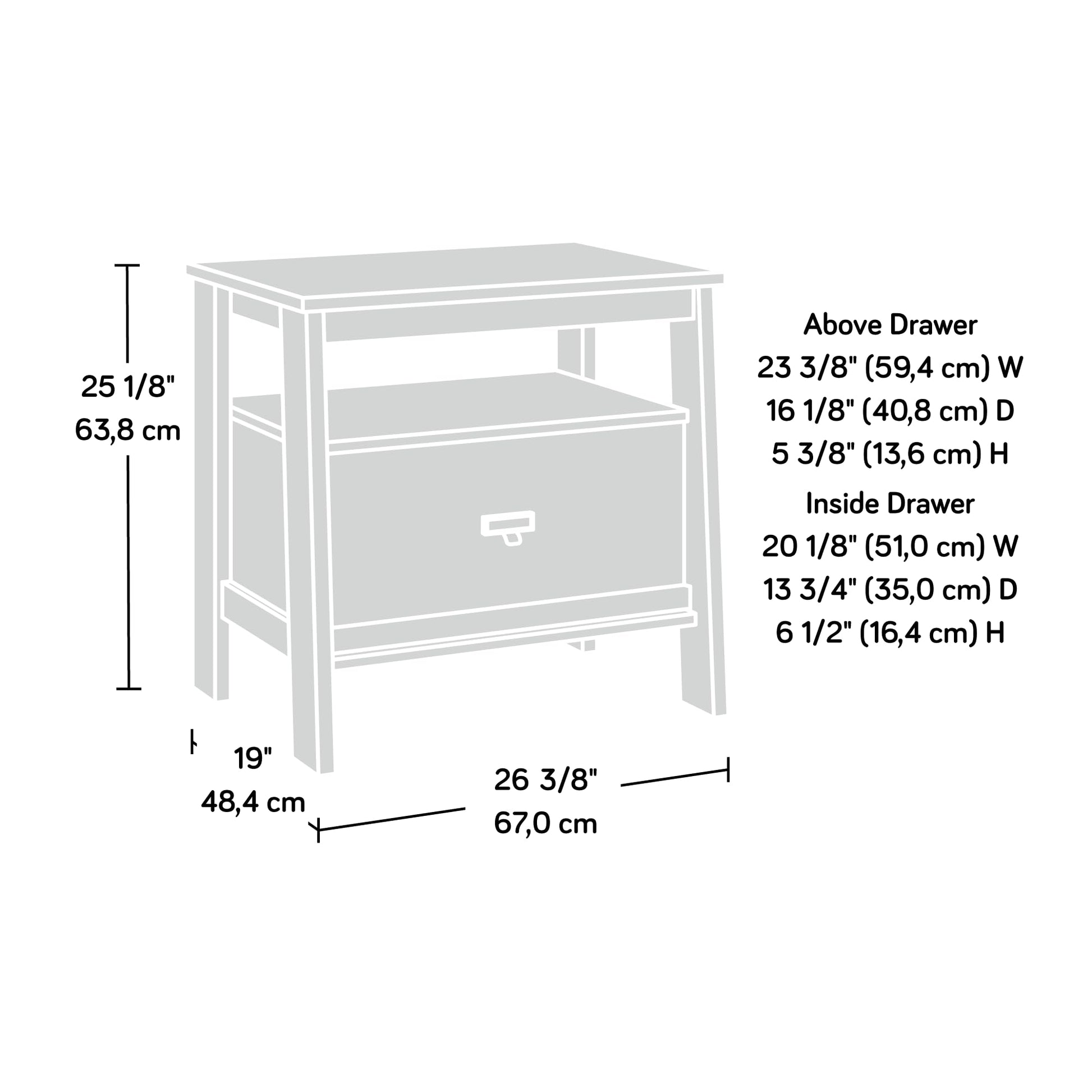 Sauder Trestle Night Stand, L: 26.38" x W: 19.06" x H: 25.12", Chalked Chestnut finish - WoodArtSupply