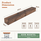 Fireplace Mantel, 60 Inches Hollow Wood Mantel with Invisible Heavy Duty Wood Bracket, Faux Fireplace Mantel for Over Fireplace, Rustic Floating Shelves for Wall, Brown Weyderk