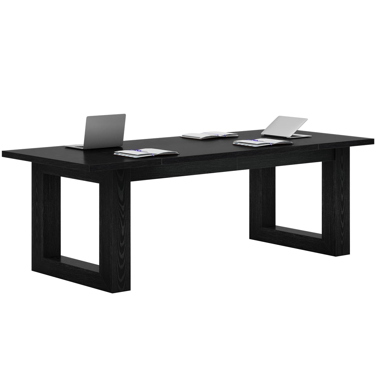 Tribesigns Conference Table, Modern Office Meeting Table, 5 ft Conference Room Table with Solid Wooden Base, Large Rectangular Business Furniture Seminar for Boardroom (1, Black) Tribesigns