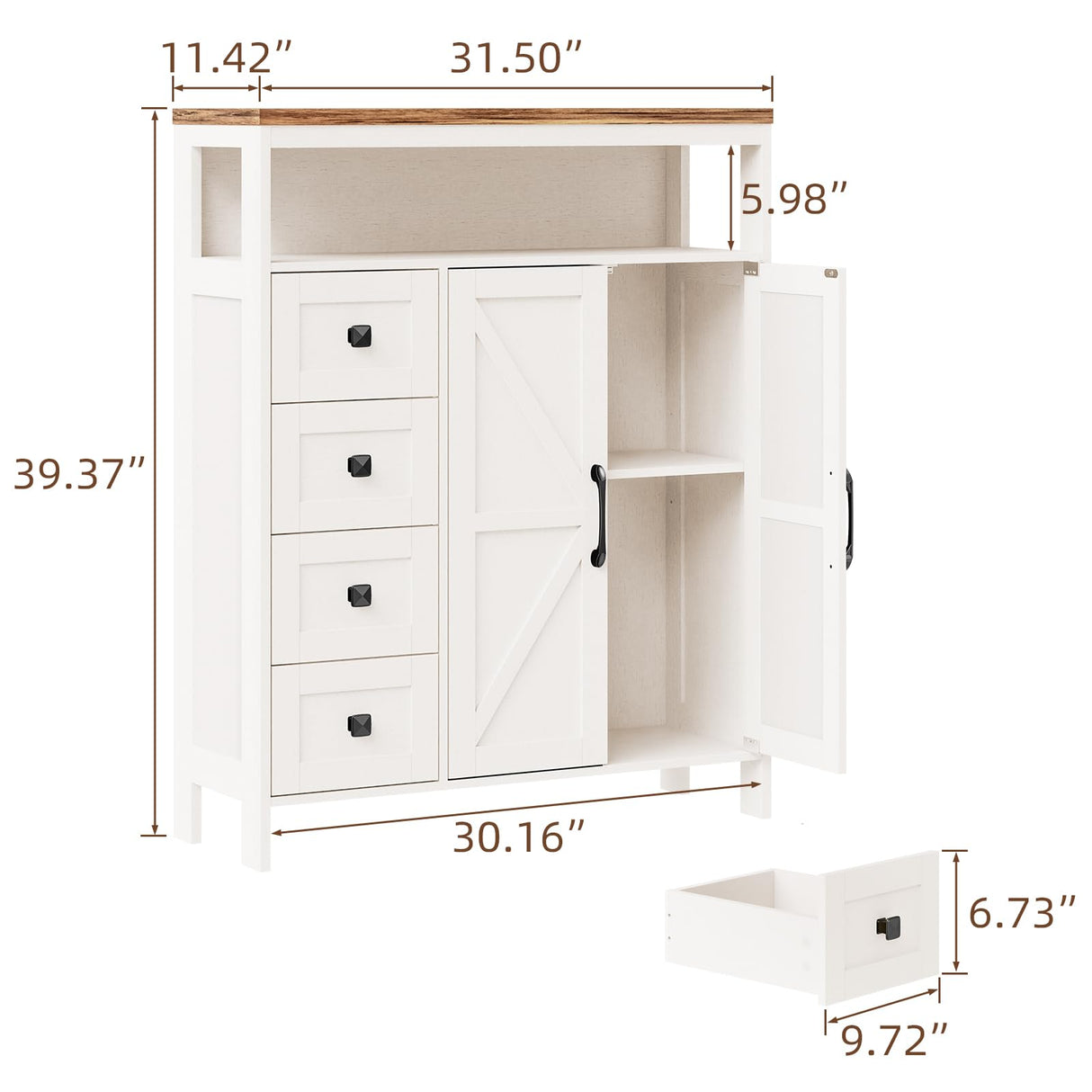 Farmhouse Storage Cabinet with 2 Doors and 4 Drawers, Freestanding Bathroom Storage Cabinet Kitchen Pantry Cabinet, Floor Storage Cabinet Hutch Cupboard for Kitchen/Living Room/Bathroom （Unique White） Befrases