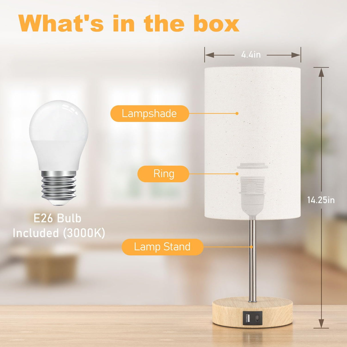 AKASUKI Table Lamp for Bedroom, 3 Way Dimmable Touch Lamp with Dual Charging Station, Small Bedside Lamps for Night Stands, Living Room, Office(LED Bulb Included) AKASUKI