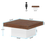Tribesigns Coffee Table Square LED Coffee Table Engineered Wood Low Coffee Table for Living Room (Retro Brown+White) Tribesigns