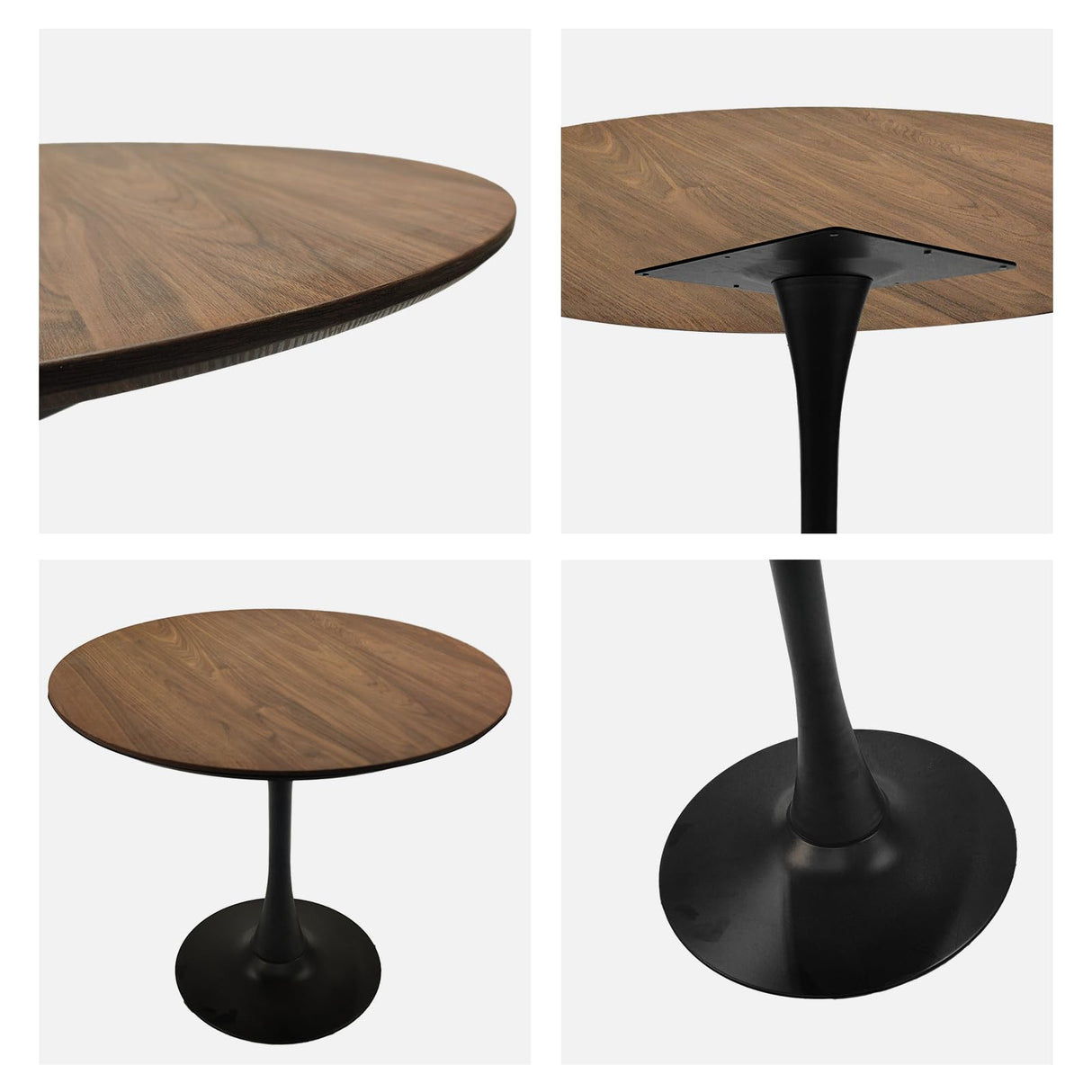Walnut Round Tulip Dining Table – Mid-Century Style for 2-4 People YESGIGA