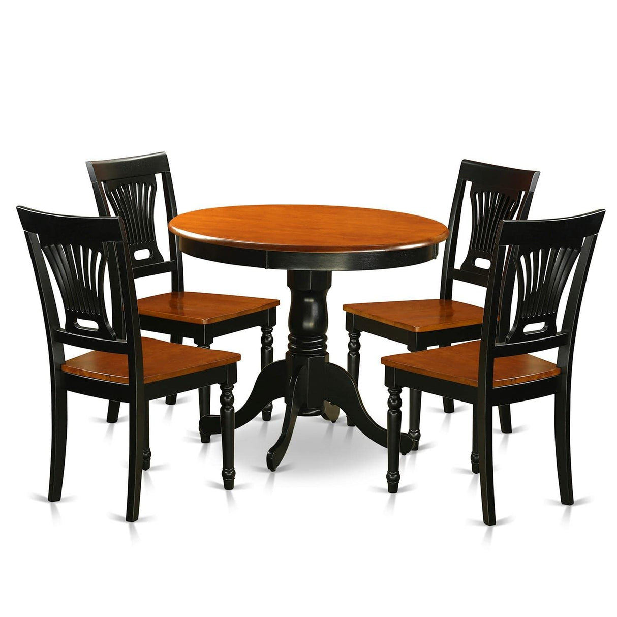 East West Furniture ANPL5-BLK-W 5 Piece Kitchen Set Includes a Round Dining Room Table with Pedestal and 4 Solid Wood Seat Chairs, 36x36 Inch, Black & Cherry East West Furniture