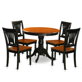 East West Furniture ANPL5-BLK-W 5 Piece Kitchen Set Includes a Round Dining Room Table with Pedestal and 4 Solid Wood Seat Chairs, 36x36 Inch, Black & Cherry East West Furniture