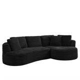 Tabaray 120.9'' Minimalist Curved Sofa, Boneless Modular Sectional Sofa, Cloud Corduroy L-Shaped Couch with Right Chaise, Modern Floor Couches for Living Room, Apartment, No Assembly Required, Black Tabaray