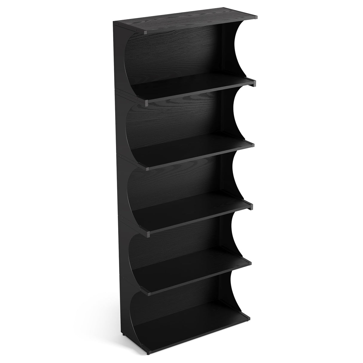 LITTLE TREE 5-Tier Bookcase, 70.8" Tall Open Bookshelf with Unique Curved-Edge Design, Modern Display & Storage Rack, Floor Standing Shelves for Home Office, Living Room, Bedroom, Studies, Black LITTLE TREE
