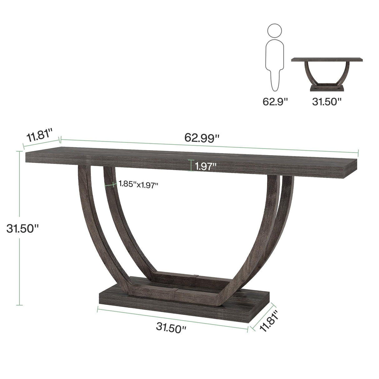 Tribesigns 63-Inch Wood Console Table with Geometric Metal Base, 2-Tier Farmhouse Sofa Table Narrow Long, Thickened Behind Couch Table with Shelves for Living Room Foyer Corridor (Rustic Grey) Tribesigns