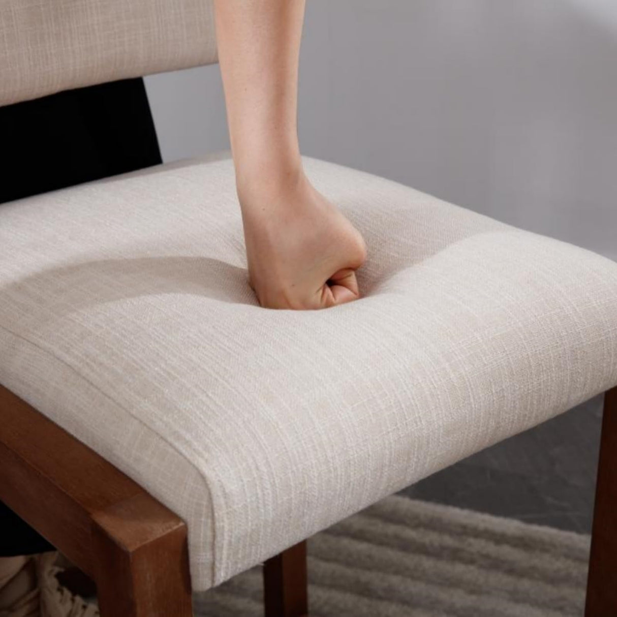 LukeAlon Linen Counter Stools Set of 4, Farmhouse Upholstered 26" Seat Height Counter Height Bar Stools with Wood Legs Open Back for Home Pub Kitchen, Beige LukeAlon