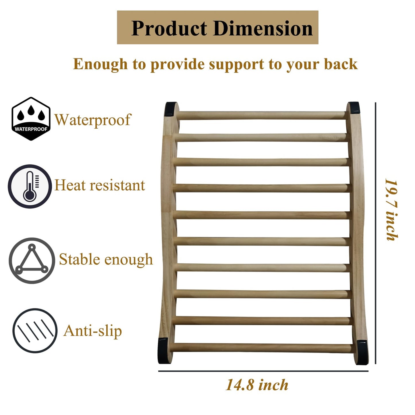 NUIBY Non-Toxic Cedar Sauna Backrest for Barrel or Infrared Sauna, with Felt Sauna Hat and Seat Pad, Anti-Slip Sauna Accessory(2 Packs)