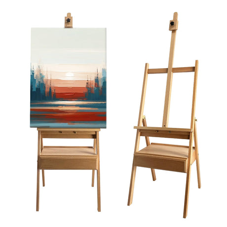 Stuelloaf Large Solid Beech Wood Painting Easel with Storage Drawer(60"~75" H), H-Frame Adjustable Wooden Easel Stand with Signature Box for Adults, Students,Sturdy Canvas Holder up to 36'' Stuelloaf