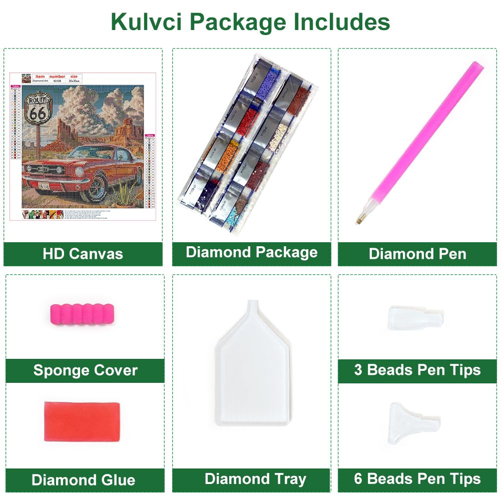 Kulvci Car Diamond Painting Kits for Adults, Diamond Art Kits for Beginners, DIY 5D Diamond Painting with Round Gem Art Kits for Gift Home Wall Decor 12x12inch Kulvci