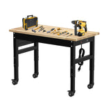 MISHAO 48" Adjustable Workbench on Wheels, Rubber Wood Heavy-Duty Worktable w/Power Outlet & Pegboard, 2000 LBS Load Capacity Hardwood Workstation for Garage, Workshop, Office, Home MISHAO