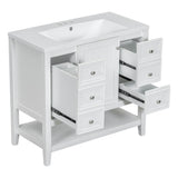 Harper & Bright Designs 36" Bathroom Vanity with Sink, Free Standing Single Basin Vanity Set with One Cabinet and Three Drawers, Wooden Bathroom Cabinet with Ceramic Sink for Bathroom, White Harper & Bright Designs