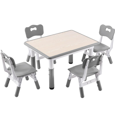 GITAWUSA Kids Study Table and Chairs Set, Height Adjustable Toddler Table and Chair Set for Kids Ages 3-8, 31.5" L x 23.6" W Graffiti Desktop Plastic Children Art Table with 4 Seats, Grey