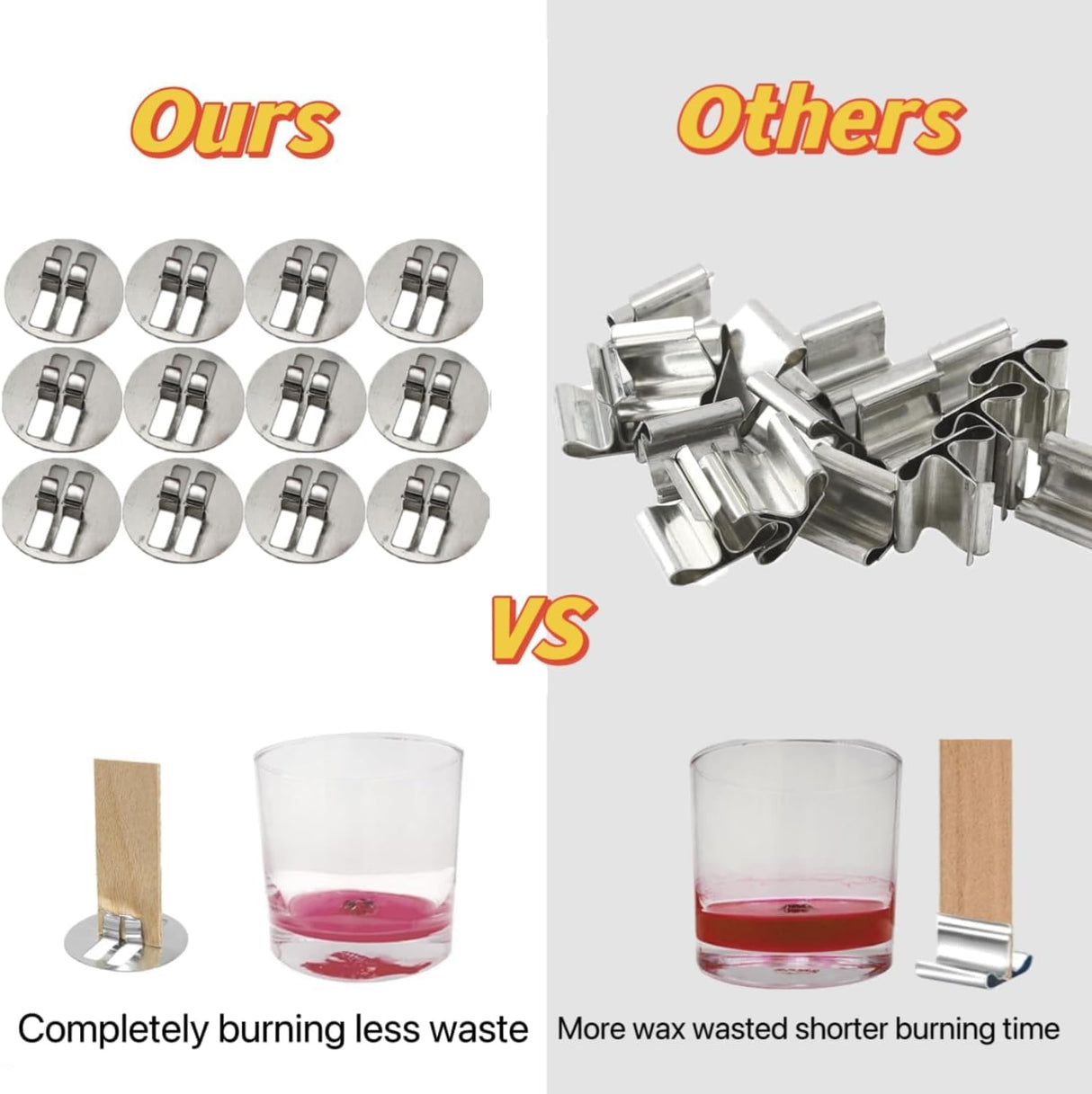 150pcs Wood Wick Clip Holder Base for Candle Making - Universal Wooden Clips and Metal Holders (Wicks Not Included) Phinicco