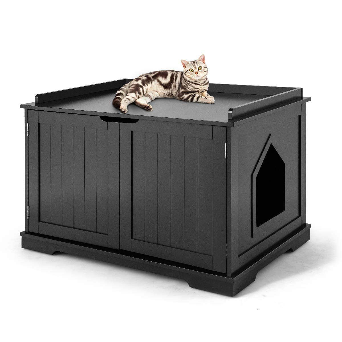 Tangkula Litter Box Enclosure, Cat Litter Box Furniture Hidden, Nightstand Pet House with Double Doors, Indoor Decorative Cat Box Cabinet, Cat Washroom Storage Bench for Large Cat Kitty Tangkula