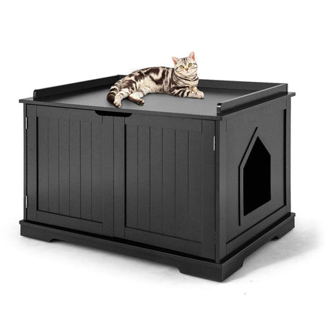 Tangkula Litter Box Enclosure, Cat Litter Box Furniture Hidden, Nightstand Pet House with Double Doors, Indoor Decorative Cat Box Cabinet, Cat Washroom Storage Bench for Large Cat Kitty Tangkula