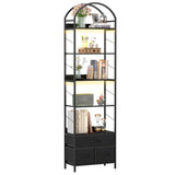 Turosur Arched Bookshelf with 3 Drawers & LED Lights, 83" Tall Narrow Bookcase with Open Shelves, 6 Tier Industrial Bookshelf for Living Room, Bedroom, Study, Black Turosur