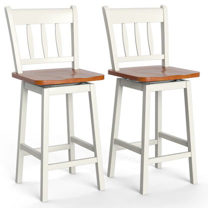 COSTWAY Bar Stools Set of 2, 24.5 Inch Rubber Wood Bar Chairs with 360°Swiveling, Footrest, Swivel Counter Height Barstools Ideal for Kitchen Island,