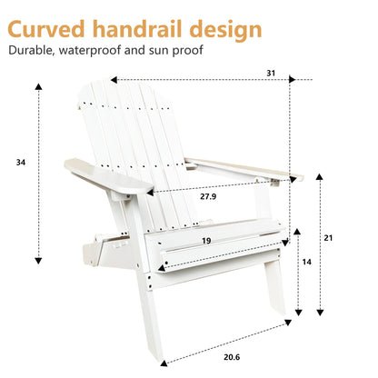 Wooden Adirondack Chair Outdoor Folding Patio Lounge Chair All Weather Fire Pit Chair with Easy Assemble for Outdoor Patio Lawn Garden Beach, White